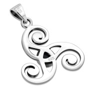 Black Onyx Celtic Triskele Triple Spiral Silver Pendant 