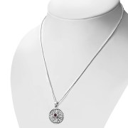 Round Garnet Celtic Knot Silver Pendant, p482