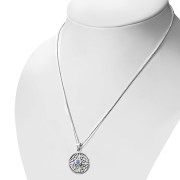 Round Labradorite Stone Celtic Knot Silver Pendant, p482