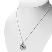 Round Black Onyx Celtic Knot Silver Pendant, p482