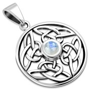 Round Moonstone Celtic Knot Silver Pendant, p482