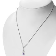 Long Amethyst Genuine Stone Celtic Trinity Knot Silver Pendant, p484