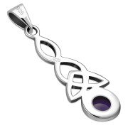 Long Amethyst Genuine Stone Celtic Trinity Knot Silver Pendant, p484
