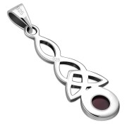 Long Garnet Celtic Trinity Knot Silver Pendant, p484