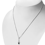 Long Black Onyx Celtic Trinity Knot Silver Pendant, p484