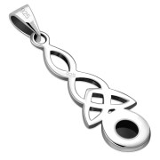 Long Black Onyx Celtic Trinity Knot Silver Pendant, p484