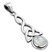 Long Rainbow Moonstone Celtic Trinity Knot Silver Pendant, p484