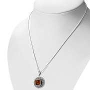 Round Baltic Amber Celtic Knot Silver Pendant (P485AM)