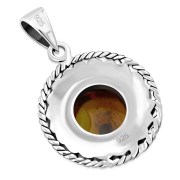 Round Baltic Amber Celtic Knot Silver Pendant (P485AM)