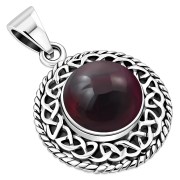 Round Garnet Stone Celtic Knot Silver Pendant (P485GRT)