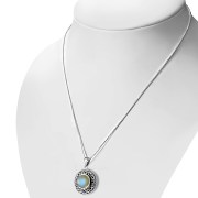 Round Labradorite Celtic Knot Silver Pendant, p485