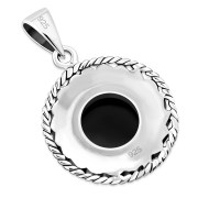 Round Black Onyx Celtic Knot Silver Pendant (P485OXC)