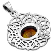 Amber Trinity Knots Silver Pendant, p487