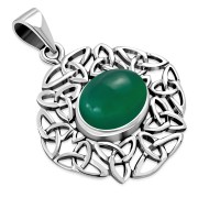 Green Agate Trinity Knots Silver Pendant, p487