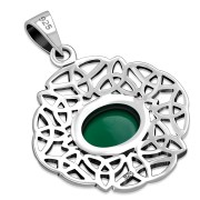 Green Agate Trinity Knots Silver Pendant, p487