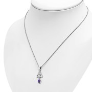 Amethyst Celtic Trinity Knot Silver Pendant, p488