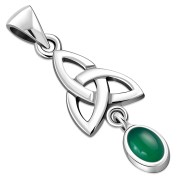 Green Agate Celtic Trinity Knot Silver Pendant, p488