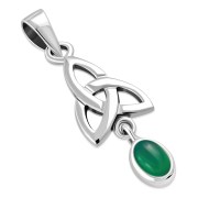 Green Agate Celtic Trinity Knot Silver Pendant, p488