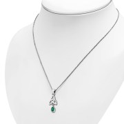 Green Agate Celtic Trinity Knot Silver Pendant, p488