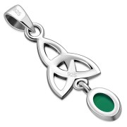 Green Agate Celtic Trinity Knot Silver Pendant, p488