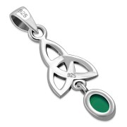 Green Agate Celtic Trinity Knot Silver Pendant, p488