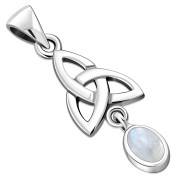 Rainbow Moonstone Celtic Trinity Knot Silver Pendant, p488