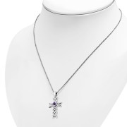 Amethyst Genuine Stone Cross Celtic Knot Silver Pendant