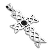 Black Onyx Cross Celtic Knot Silver Pendant, p489