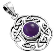 Amethyst Genuine Stone Round Celtic Knot Silver Pendant