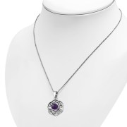 Amethyst Genuine Stone Round Celtic Knot Silver Pendant