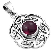 Garnet Round Celtic Knot Silver Pendan