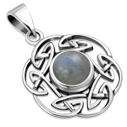 Labradorite Round Celtic Knot Silver Pendant - p490