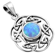 Synthetic Opal Round Celtic Knot Silver Pendant