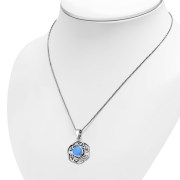 Synthetic Opal Round Celtic Knot Silver Pendant
