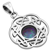 Synthetic Opal Round Celtic Knot Silver Pendant