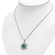 Green Agate Round Celtic Knot Silver Pendant - p490