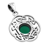 Green Agate Round Celtic Knot Silver Pendant - p490