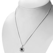 Black Onyx Round Celtic Knot Silver Pendant