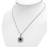 Black Onyx Round Celtic Knot Silver Pendant