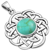 Turquoise Round Celtic Knot Silver Pendant, p636