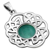 Turquoise Round Celtic Knot Silver Pendant, p636