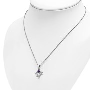Small Silver Thistle Pendant set w/ Amethyst Cabochon Stone, p491at 