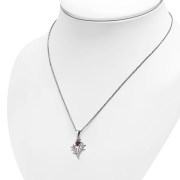 Small Silver Scottish Thistle Pendant set w/ Garnet, p491