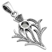 Small Silver Scottish Thistle Pendant w/ Rainbow Moonstone, p491