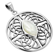 Large Round Celtic Silver Pendant w/ Mother of Pearl, (P495MOP)