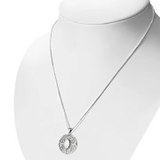 Large Round Celtic Silver Pendant w/ Mother of Pearl, (P495MOP)