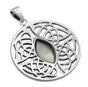 Large Round Celtic Silver Pendant w/ Mother of Pearl, (P495MOP)