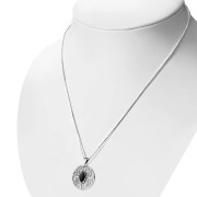 Large Round Celtic Silver Pendant w/ Black Onyx - p495