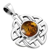 Trinity Knots Amber Silver Pendant, p497