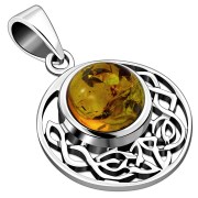 Baltic Amber Round Celtic Knot Silver Pendant, p498